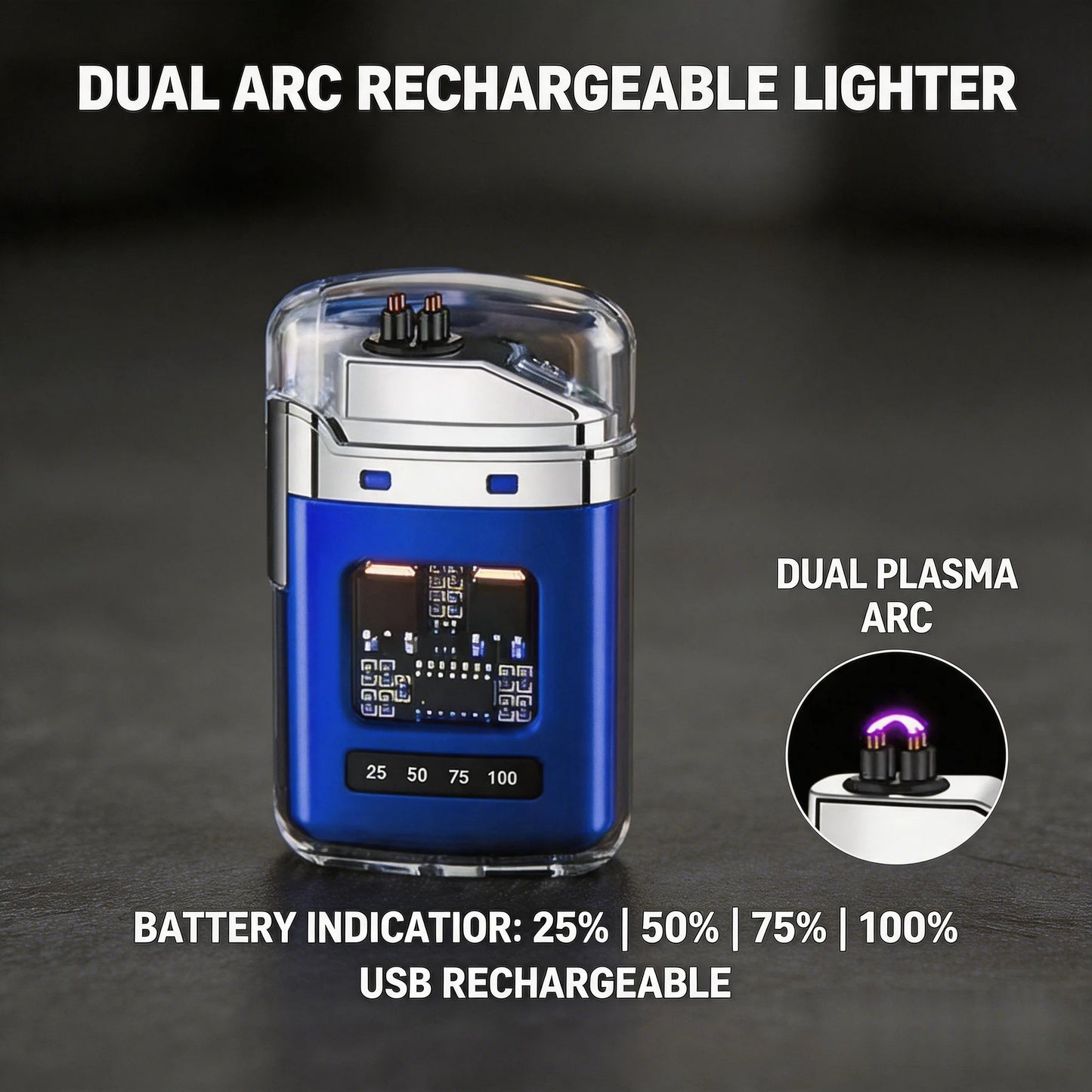 Rechargeable Pulse Arc Lighter Windproof Waterproof Transparent Gradient Shell Cool Electronic Lighter Perfect Gift for Men