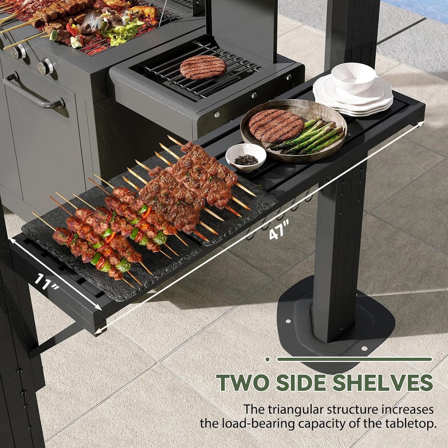 Nordivale 8x5FT Hardtop Gazebo Outdoor Metal Grill Pavilion Permanent BBQ Shelter with Galvanized Steel Roof and Shelves for Lawn Garden Patio Backyard Black Gray
