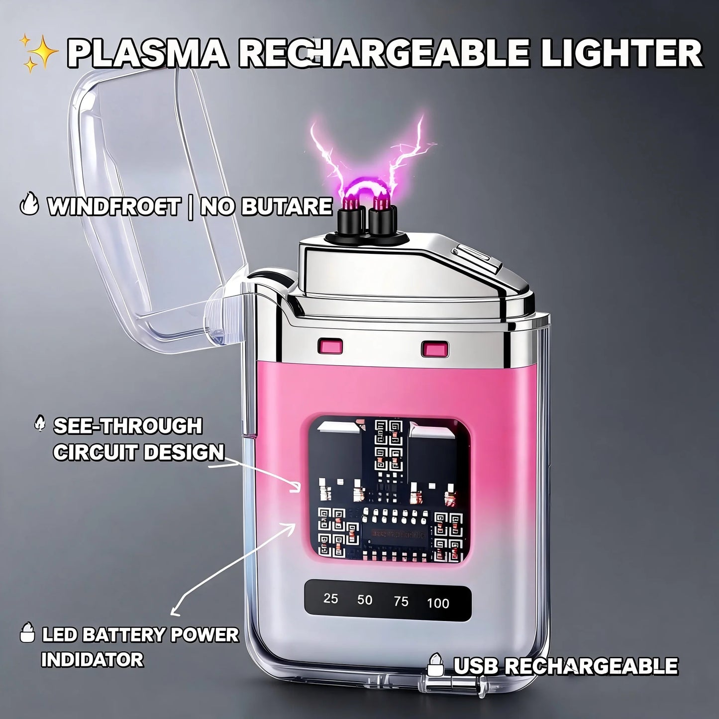 Rechargeable Pulse Arc Lighter Windproof Waterproof Transparent Gradient Shell Cool Electronic Lighter Perfect Gift for Men