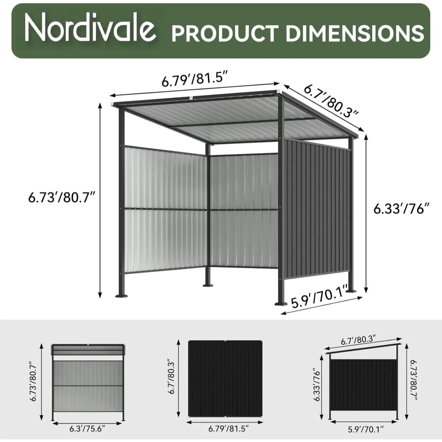 Nordivale 6x6FT Outdoor Metal Grill Gazebo BBQ Shelter Patio Awning for Backyards Decks