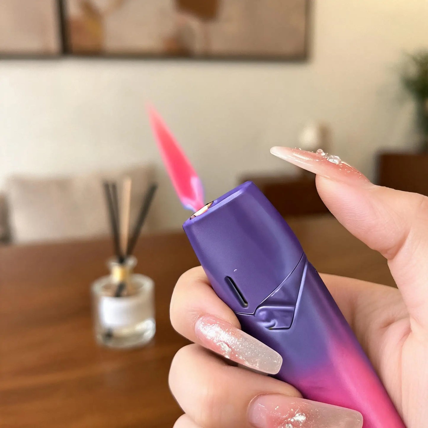 (No Gas) Red Purple Gradient Torch Lighter Portable Windproof Flashlight Creative Cute Women Lighter Interesting for Ca