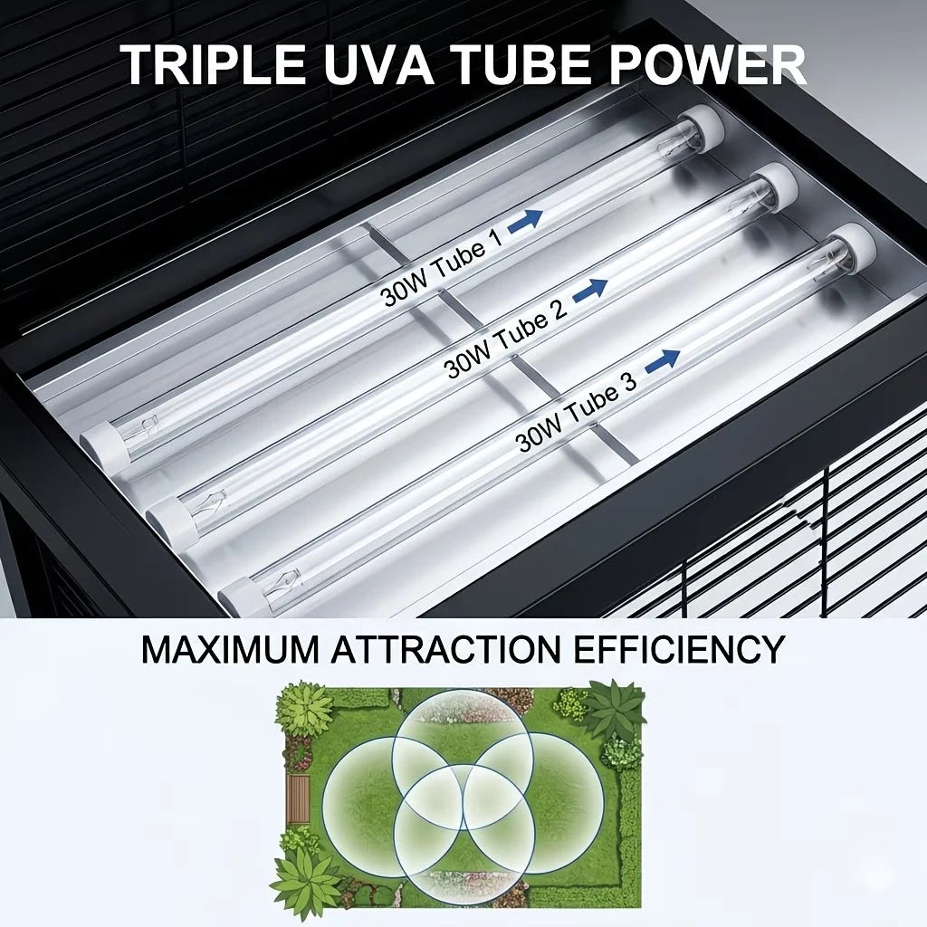 Solar Bug Zapper Outdoor, 3 Tube UV Light Insect Killer, IP45 Waterproof, USB-C Backup, Garden Mosquito Trap