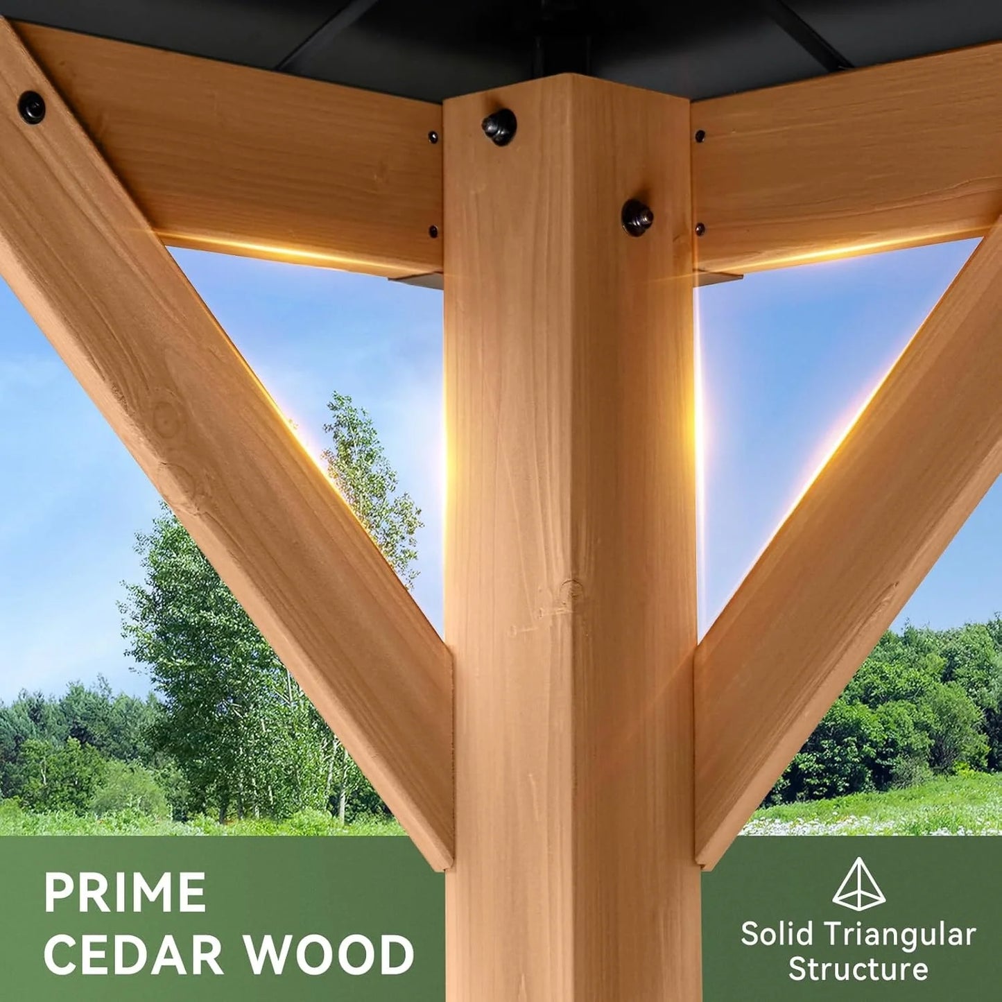 Nordivale 10x12FT Cedar Wood Hardtop Gazebo Permanent Wooden Pavilion Galvanized Steel Double Roof Outdoor Canopy for Patio Garden Deck Natural