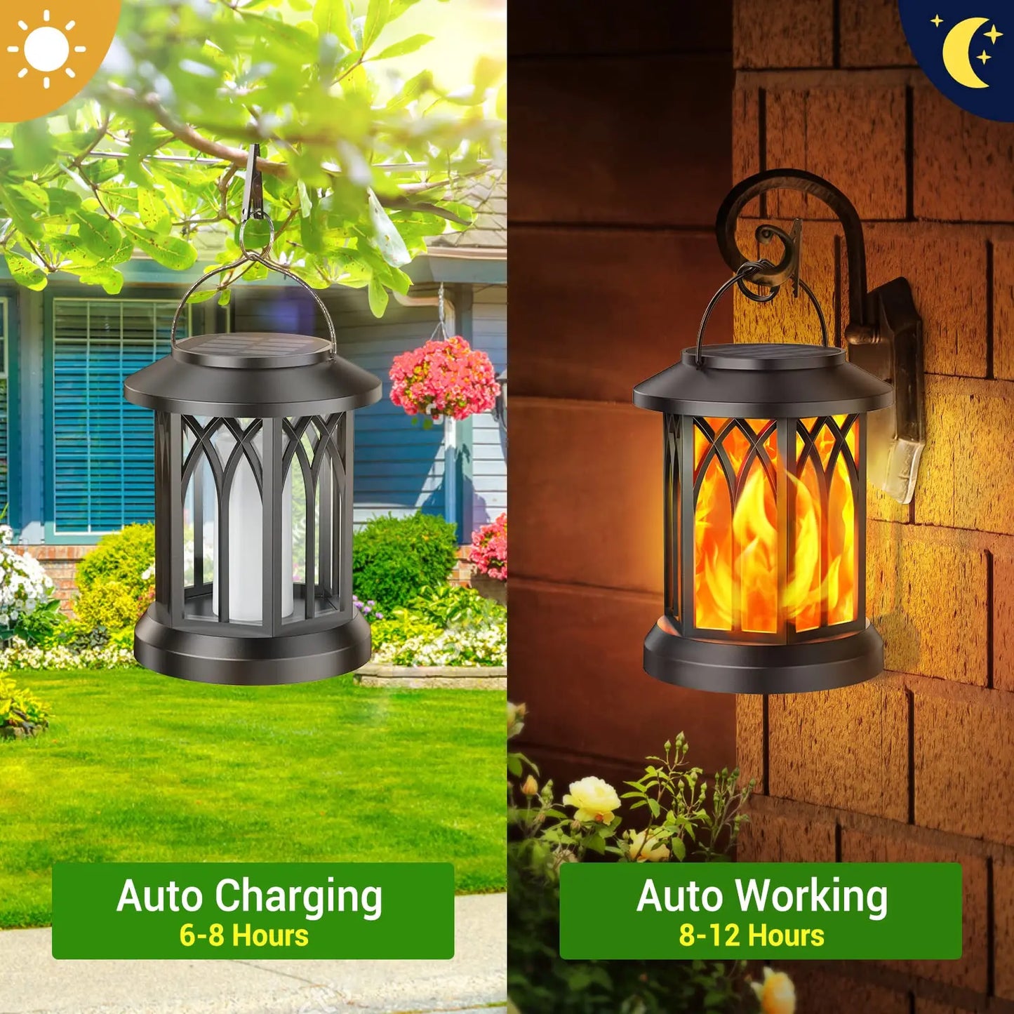 4 Pack Solar Lantern Outdoor Lights, Upgraded Flickering Flame Solar Lanterns Lights Outdoor Waterproof, Hanging Lantern Decorat
