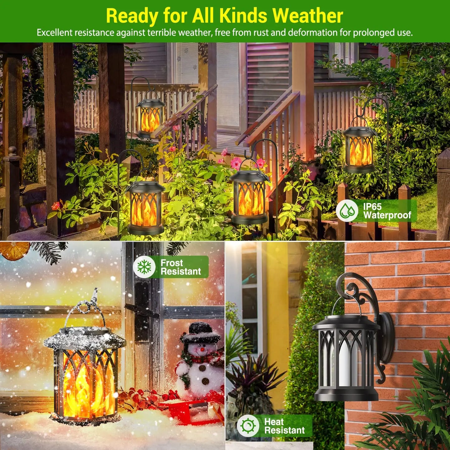 4 Pack Solar Lantern Outdoor Lights, Upgraded Flickering Flame Solar Lanterns Lights Outdoor Waterproof, Hanging Lantern Decorat