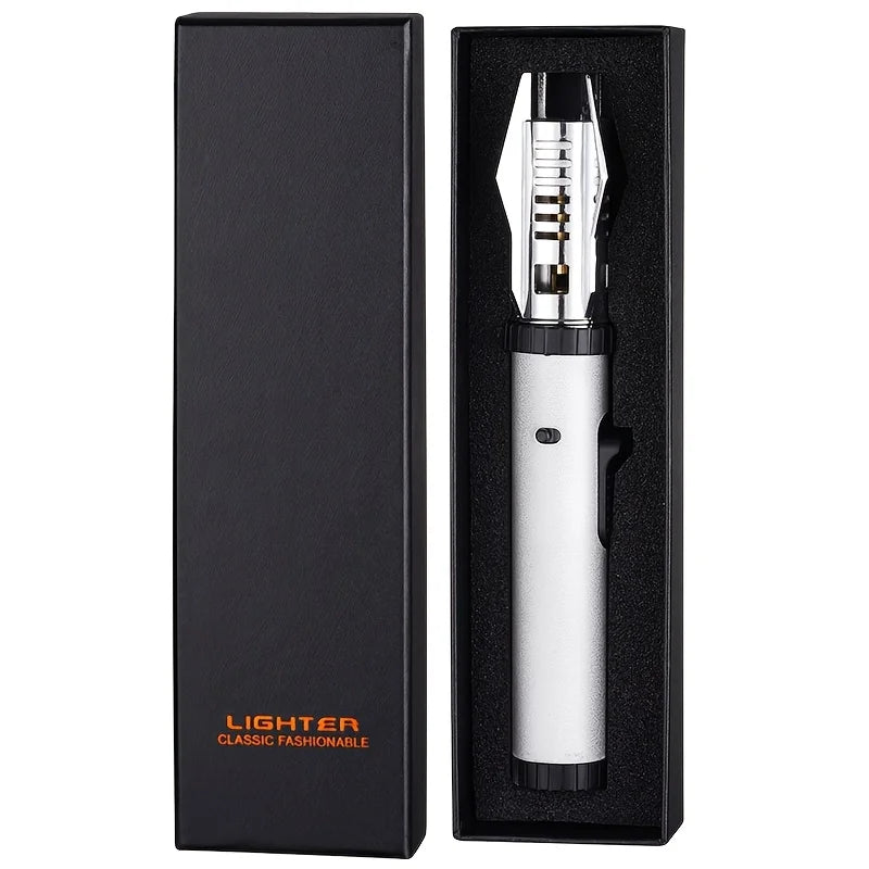 (Without Built-in Butane Gas)1pcs Special-shaped Windproof Butane Torch Lighter with Adjustable Flame & Lock Switch, 360° Use, Turbine Torch Jet Lighter Ignition Gun, Camping Barbecue Welding Supplies, Perfect for Culinary