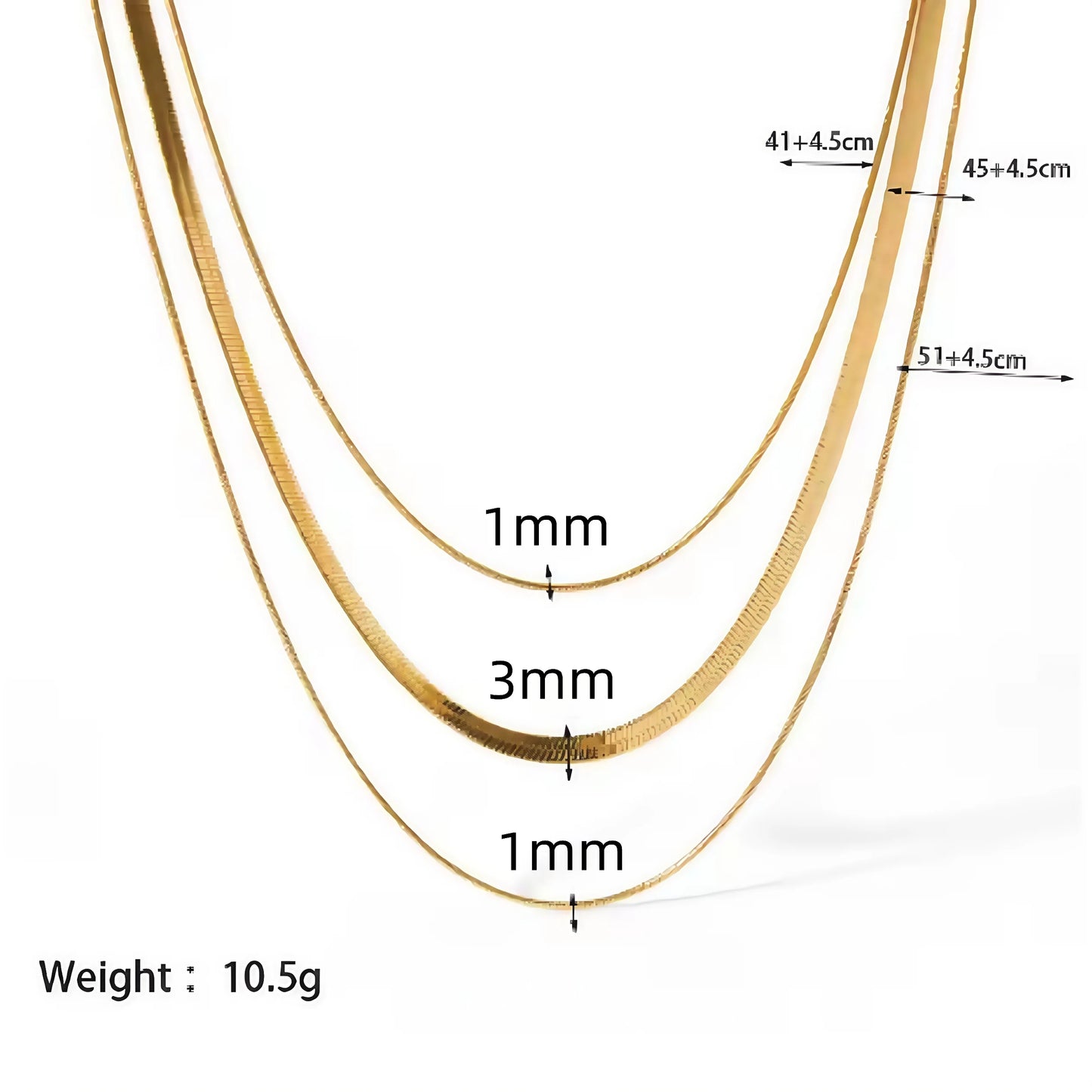 18K Gold Plated Stainless Steel Flat Snake Herringbone Layering Necklaces For Women Girl Waterproof Layered Chains Jewelry