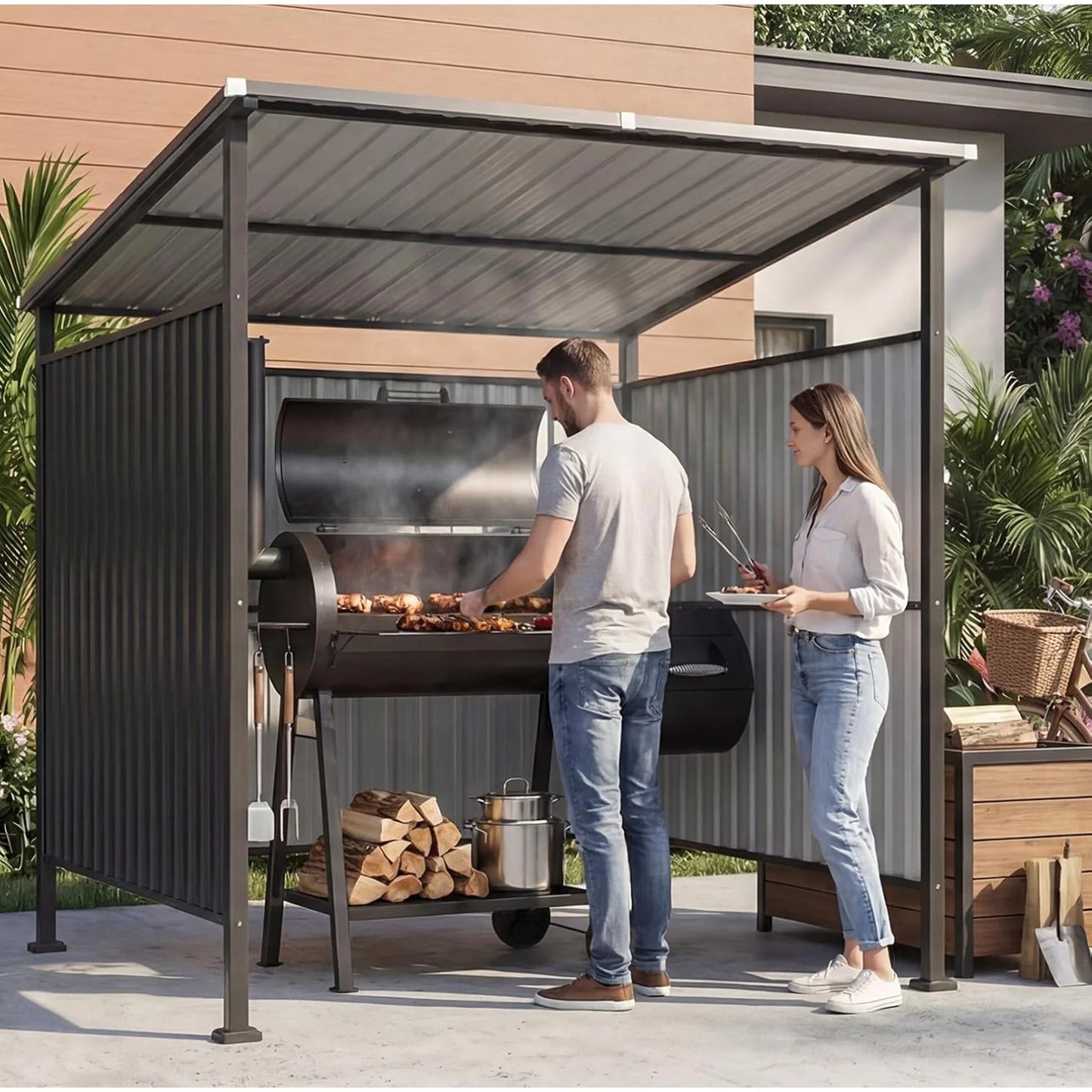 Nordivale 6x6FT Outdoor Metal Grill Gazebo BBQ Shelter Patio Awning for Backyards Decks