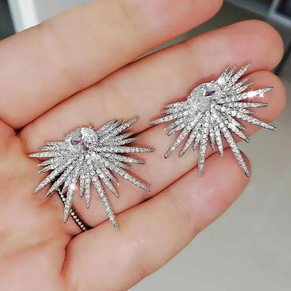 Korean Silver Rhinestone Dangle Earrings for Women, Bling Crystal Star Drop Earrings Party Jewelry