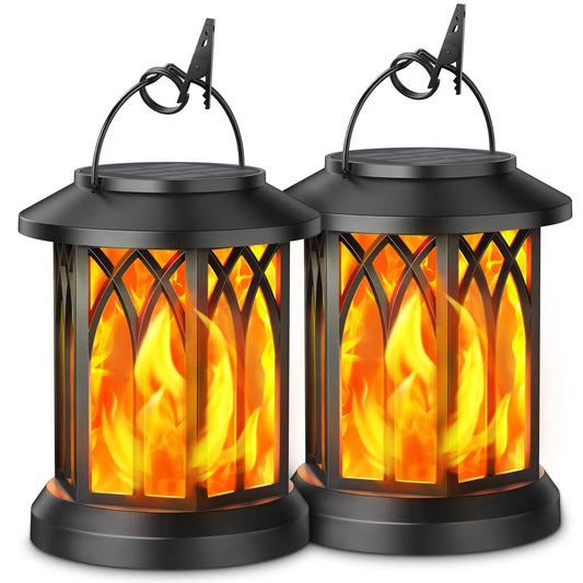 4 Pack Solar Lantern Outdoor Lights, Upgraded Flickering Flame Solar Lanterns Lights Outdoor Waterproof, Hanging Lantern Decorat