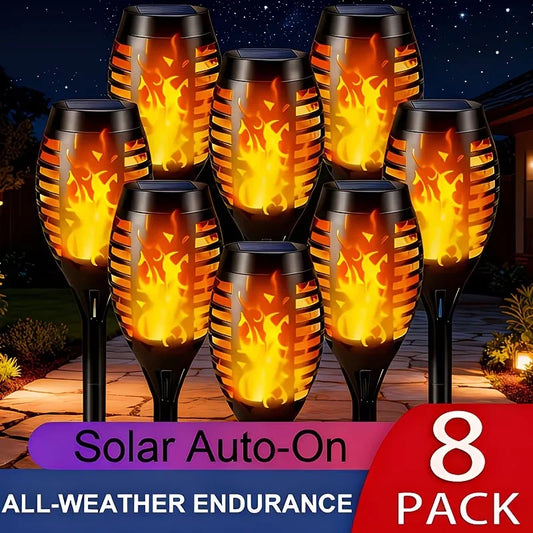Solar Outdoor Lamp, Torch Lamp with Flickering Flames, IP65 Grade, 8 Packs Of Solar Flame Lamps, Outdoor Lawn Lamps, Automatic Switch, Outdoor Lighting, Suitable for Courtyards, Gardens, Lawns, Etc., 8 Packs Of Random Color O