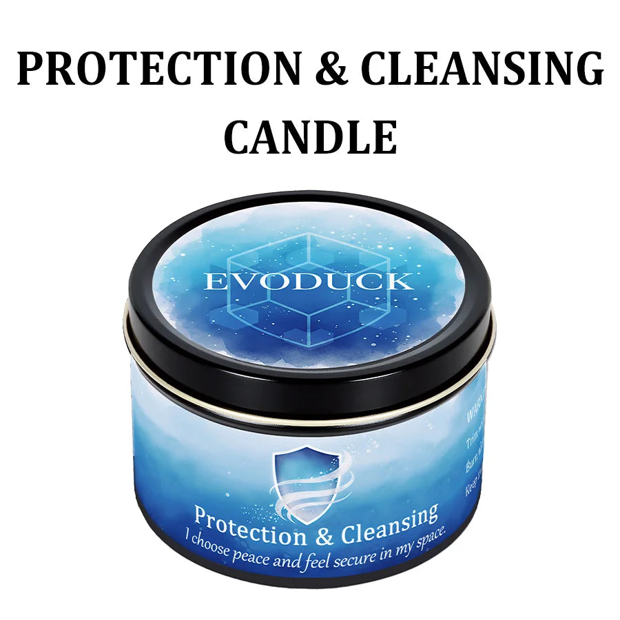 3Pcs Protection & Cleansing Crystal Intention Scented Candle Set, White Sage & Frankincense Scented Soy Candles with Black Tourmaline & Evil Eye Charm, Negative Energy Clearing Aromatherapy Tin Candles, Halloween Witchy House
