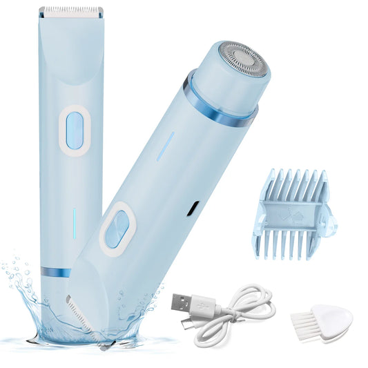 Electric Shaver for Women, 2-in-1 Electric Razor for Womens Legs Underarm Face Pubic Hairs, Rechargeable Razor Body Hair Trimmer