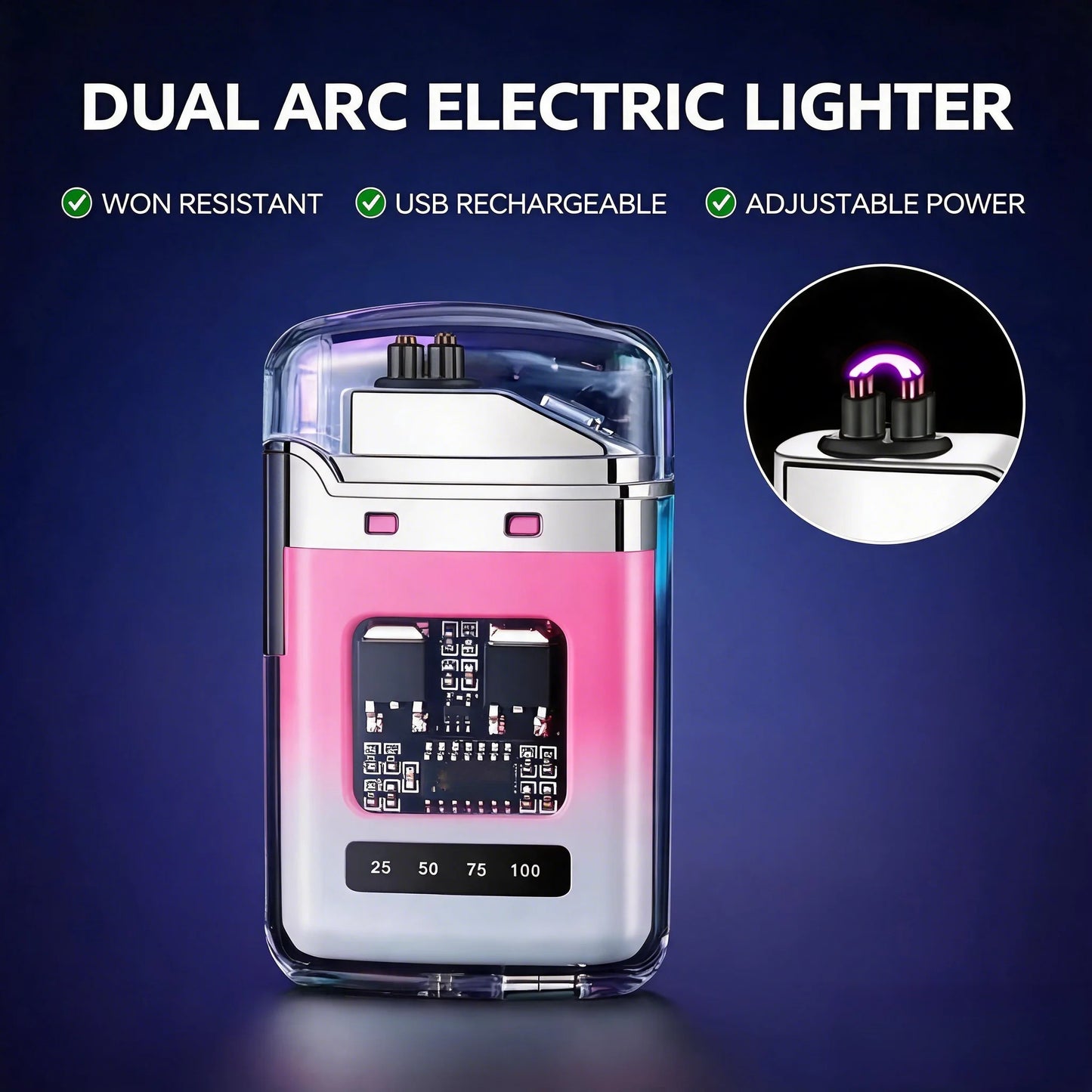 Rechargeable Pulse Arc Lighter Windproof Waterproof Transparent Gradient Shell Cool Electronic Lighter Perfect Gift for Men