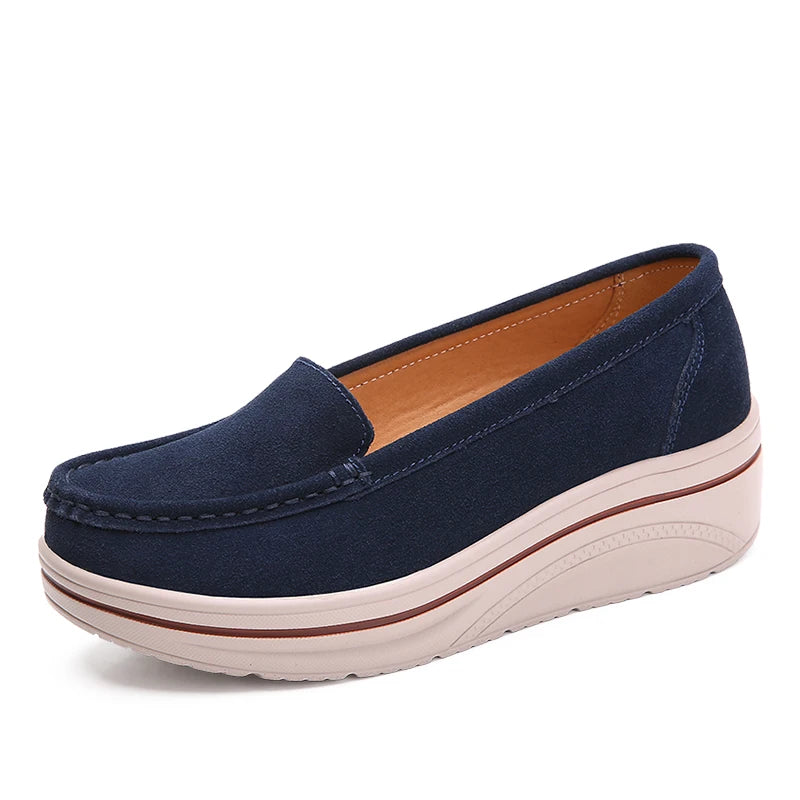 Summer Women Casual Shoes Platform Sneakers Slip on Suede Leather Ladies Moccasins Shoes Wedge Loafers For Women Zapatos Mujer