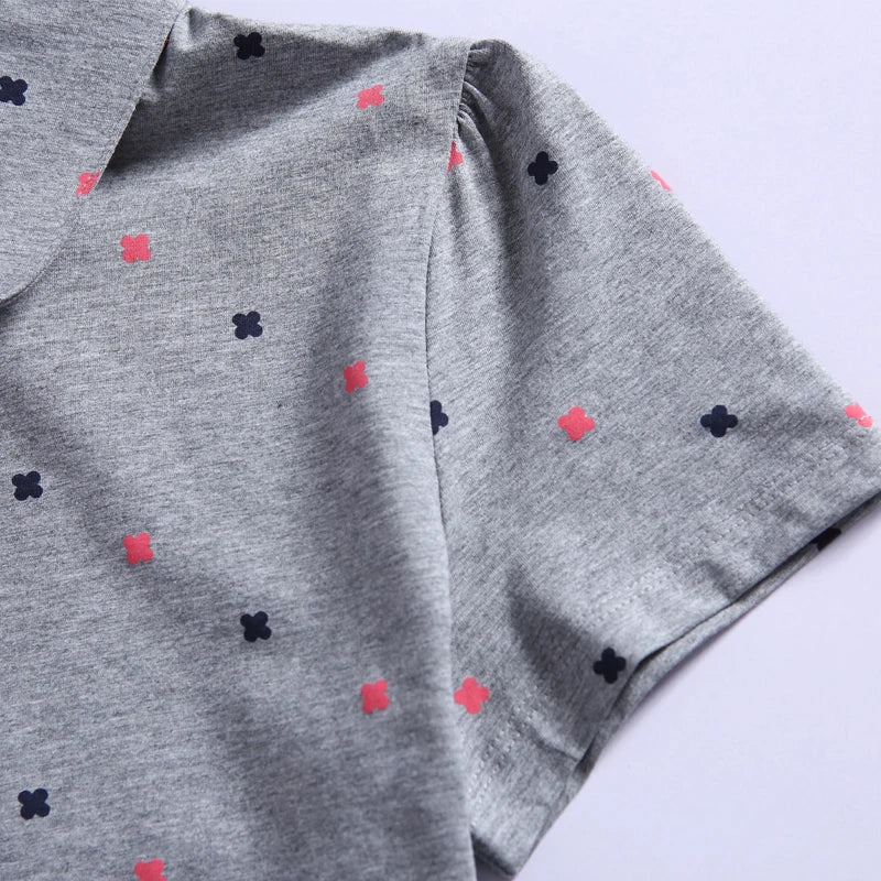 Women's Summer Cotton Shirt - Slim Fit Foldable Flip Collar Short Sleeve Printed Casual Top Trendy Button Design Fashion