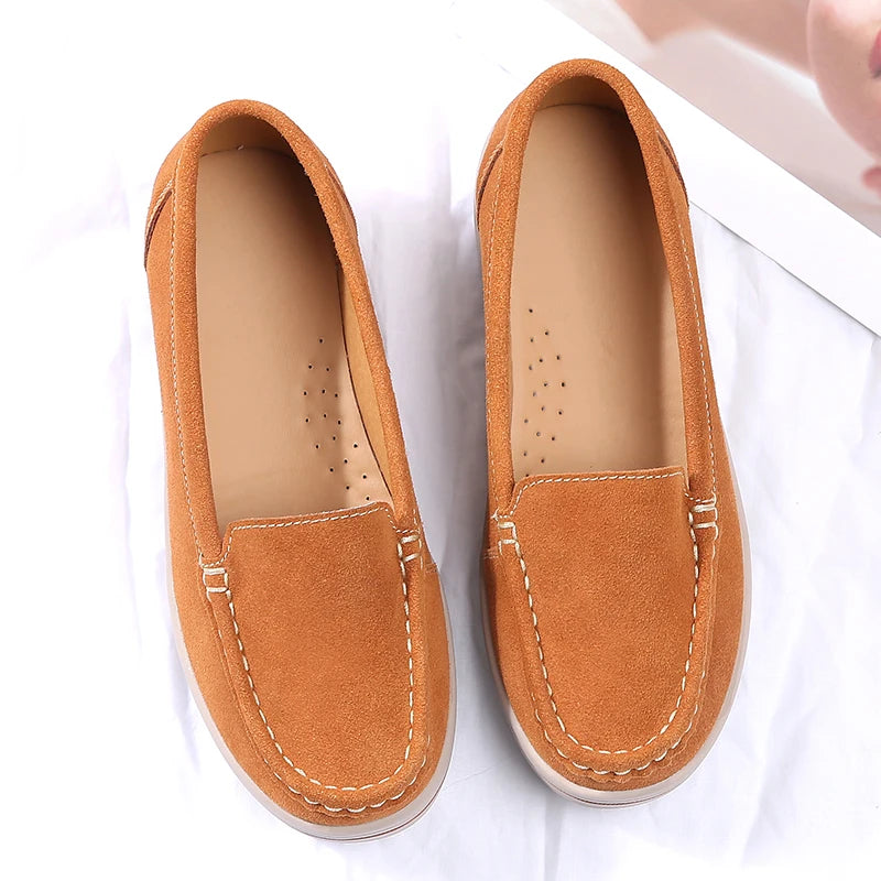 Summer Women Casual Shoes Platform Sneakers Slip on Suede Leather Ladies Moccasins Shoes Wedge Loafers For Women Zapatos Mujer
