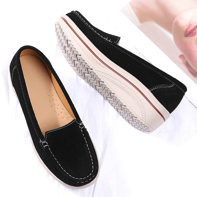 Summer Women Casual Shoes Platform Sneakers Slip on Suede Leather Ladies Moccasins Shoes Wedge Loafers For Women Zapatos Mujer