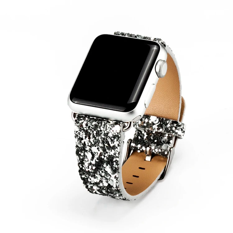 Christmas Bling Shiny PU Leather Wrist Strap for Apple Bracelet Watch Band for iWatch Series 6 5 4 3 2 38/40mm 42/44mm Watchband