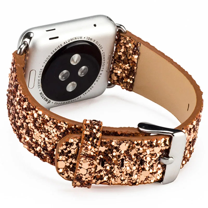 Christmas Bling Shiny PU Leather Wrist Strap for Apple Bracelet Watch Band for iWatch Series 6 5 4 3 2 38/40mm 42/44mm Watchband