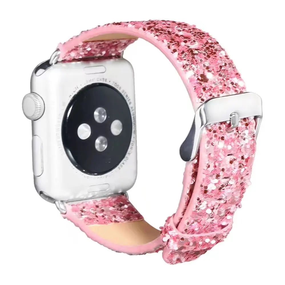 Christmas Bling Shiny PU Leather Wrist Strap for Apple Bracelet Watch Band for iWatch Series 6 5 4 3 2 38/40mm 42/44mm Watchband