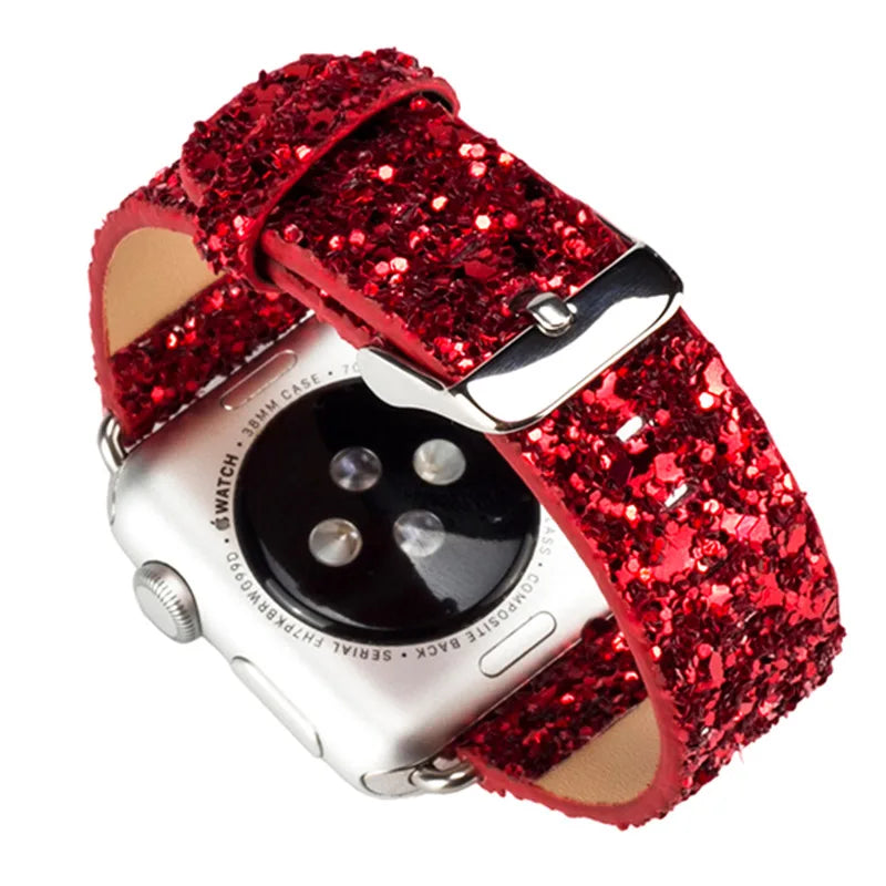 Christmas Bling Shiny PU Leather Wrist Strap for Apple Bracelet Watch Band for iWatch Series 6 5 4 3 2 38/40mm 42/44mm Watchband
