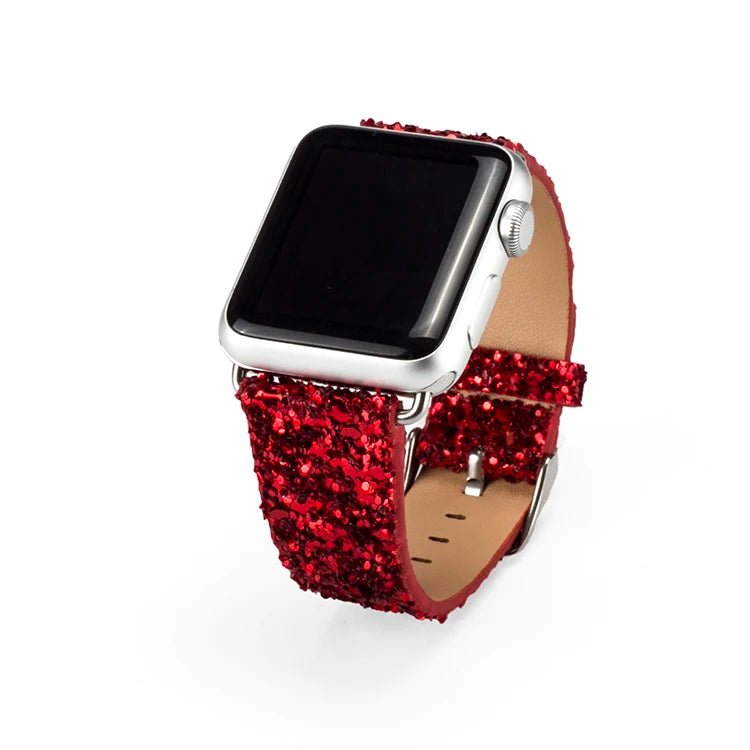 Christmas Bling Shiny PU Leather Wrist Strap for Apple Bracelet Watch Band for iWatch Series 6 5 4 3 2 38/40mm 42/44mm Watchband