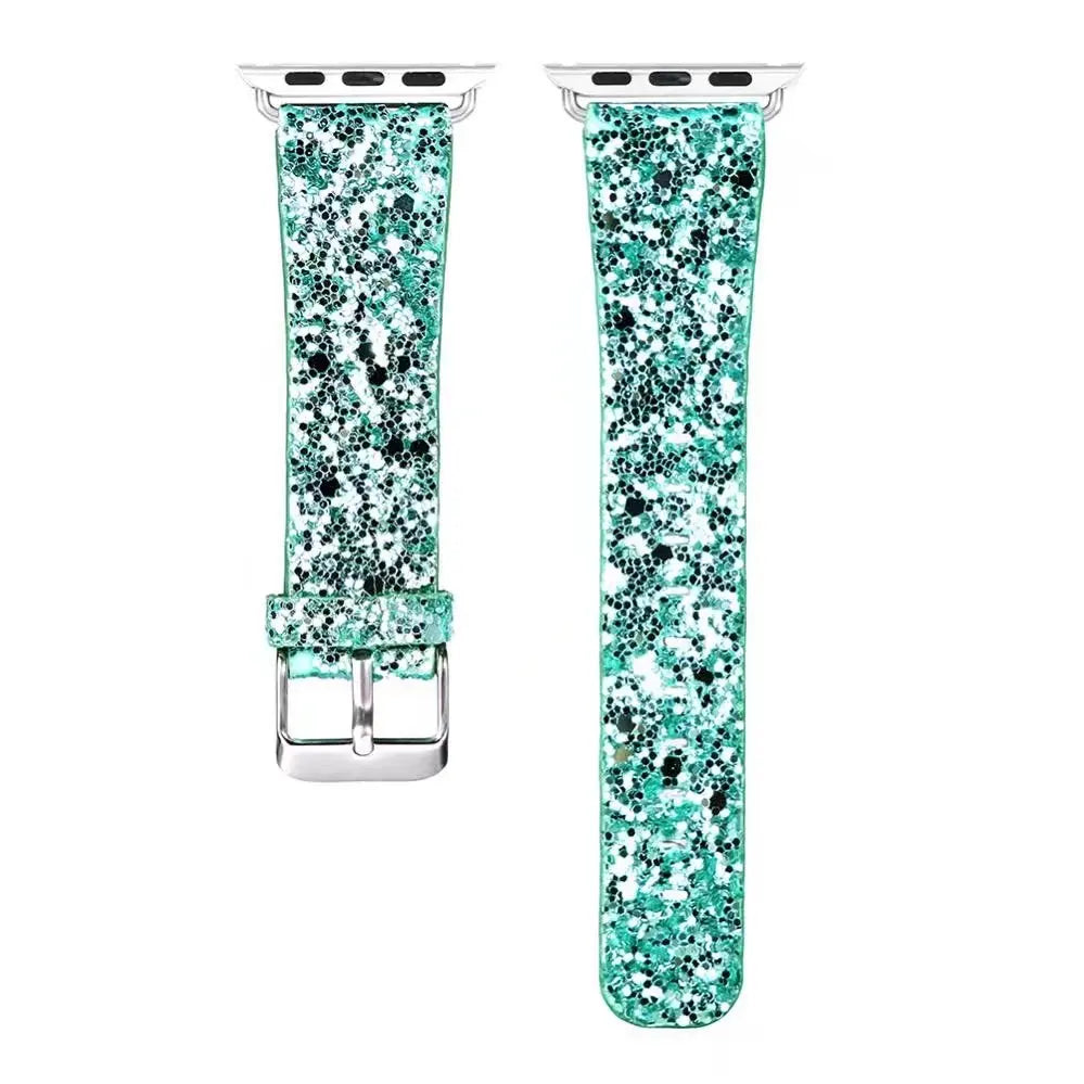 Christmas Bling Shiny PU Leather Wrist Strap for Apple Bracelet Watch Band for iWatch Series 6 5 4 3 2 38/40mm 42/44mm Watchband