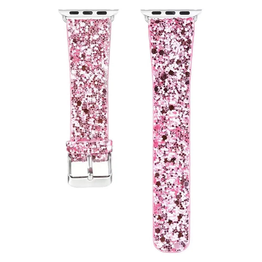 Christmas Bling Shiny PU Leather Wrist Strap for Apple Bracelet Watch Band for iWatch Series 6 5 4 3 2 38/40mm 42/44mm Watchband
