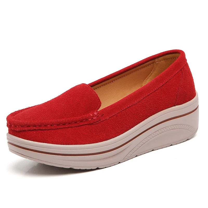 Summer Women Casual Shoes Platform Sneakers Slip on Suede Leather Ladies Moccasins Shoes Wedge Loafers For Women Zapatos Mujer