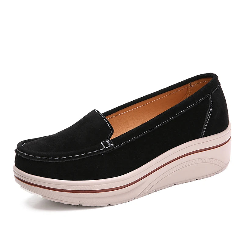 Summer Women Casual Shoes Platform Sneakers Slip on Suede Leather Ladies Moccasins Shoes Wedge Loafers For Women Zapatos Mujer