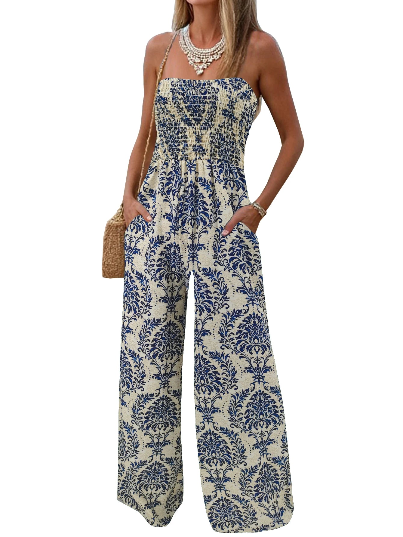 Women's Summer Printed Strapless Jumpsuit, Casual and Simple