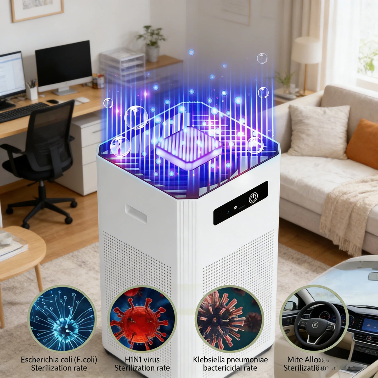 HEPA Air Purifier for Home Bedroom Pets 20dB Low Noise USB Powered 360° Air Intake HEPA Filter for Pollen Smoke Allergies Office