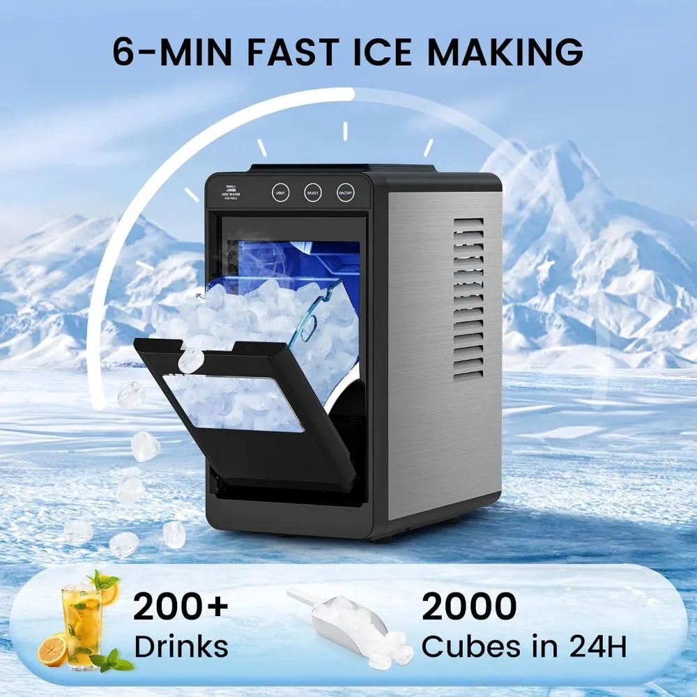 Portable Ice Maker, 26lbs/24Hrs, 8 Cubes in 6 Mins, Self-Cleaning, Quiet Compact for Kitchen RV Camping