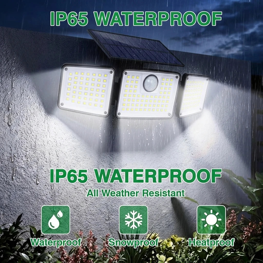1/2PCS 164LED Motion Sensor Outdoor Street Lights, Solar Lights IP65 Waterproof, 3 Heads Security Flood Lamp, 3 Mode, for Patio