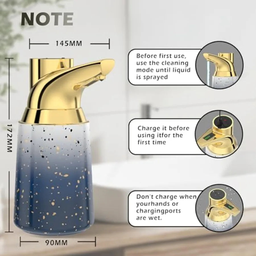 Touchless Adjustable Automatic Soap Dispenser for Bathroom, Ceramic Material, Starry Gold Color, 4 Adjustable Dispensing Levels