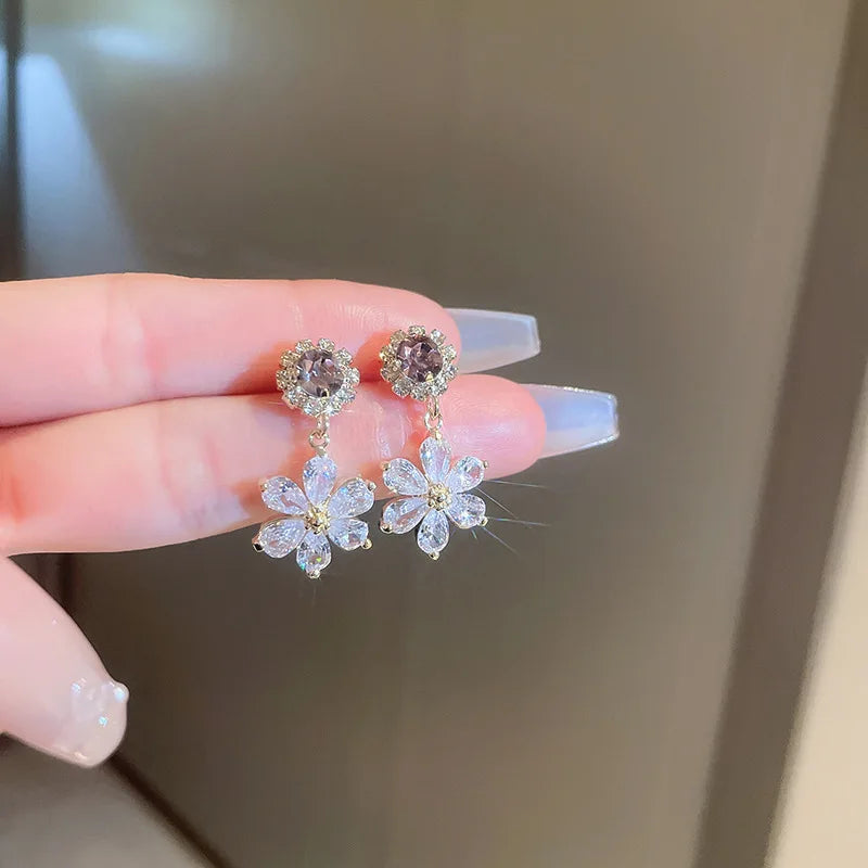 Exaggerated Luxury Crystal Flower Stud Earrings Women's Temperament Elegant Fashion Design Wedding Party Jewelry Valentine Gifts