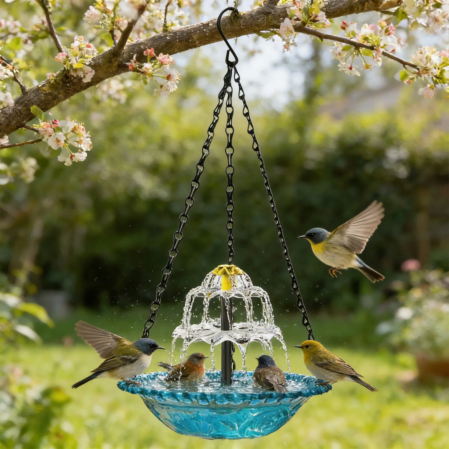 Hanging Solar Bird Bath Fountain Wildlife Feeder Outdoor Hanging Bird Bath with Solar Fountain for Outdoor Garden Decor