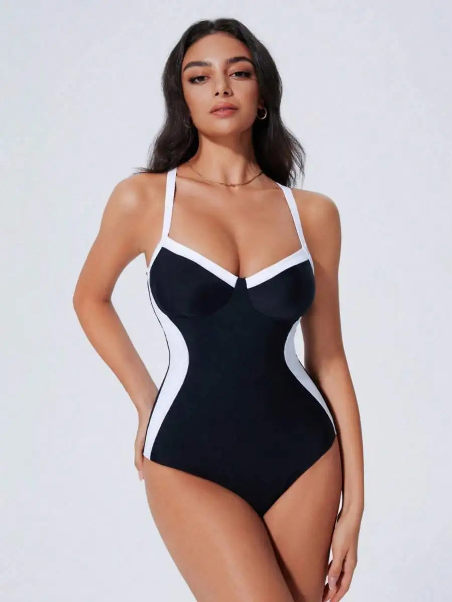Womens Floral Print One-Piece Swimsuit With Cutout Back And Straps