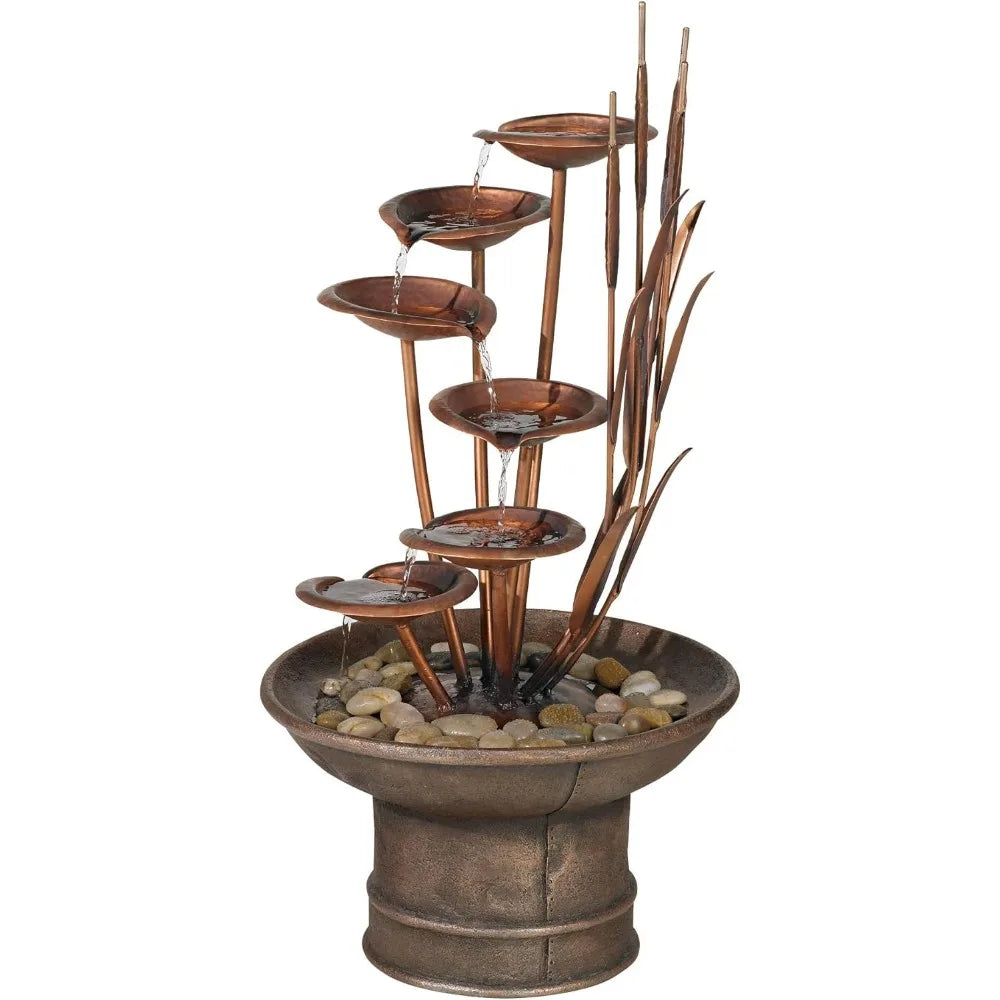 Ashton Water, Lilies and Cat Tails 33 High Large Asian Indoor Outdoor Decor Resin Floor Fountain Standing Waterfall Tiered Water