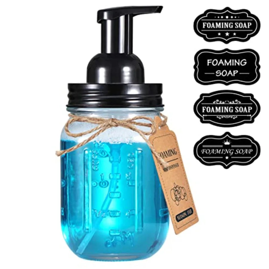 Mason Jar Foaming Soap Dispenser, Rustproof Stainless Steel Lid, BPA Free Pump, Waterproof Labels, Rustic Farmhouse Decor, Refi