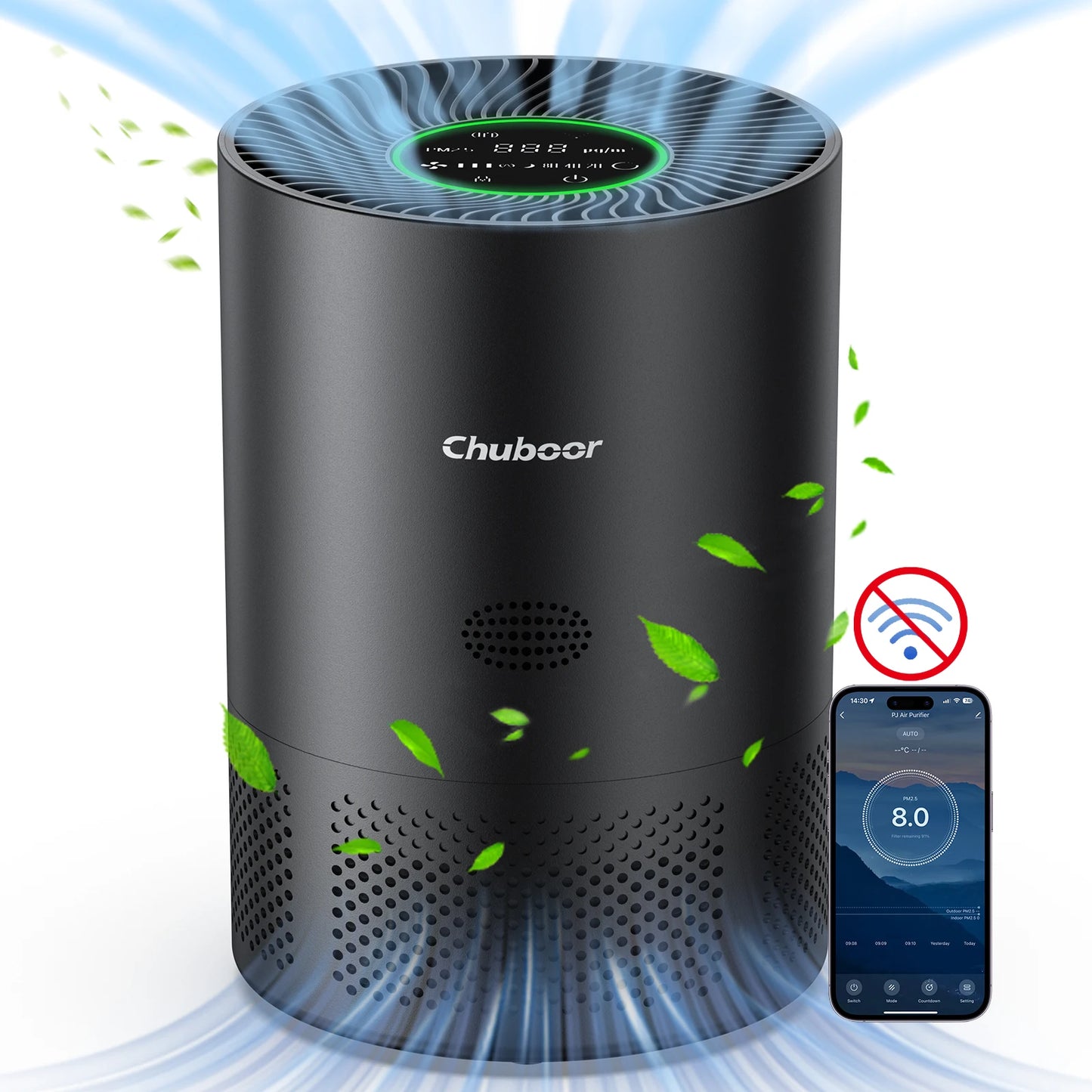 Chuboor Air Purifier Quiet Air Cleaner with High-Efficiency Filtration,H13 HEPA Removes Smoke, Dust, Pollen, Pet Hair