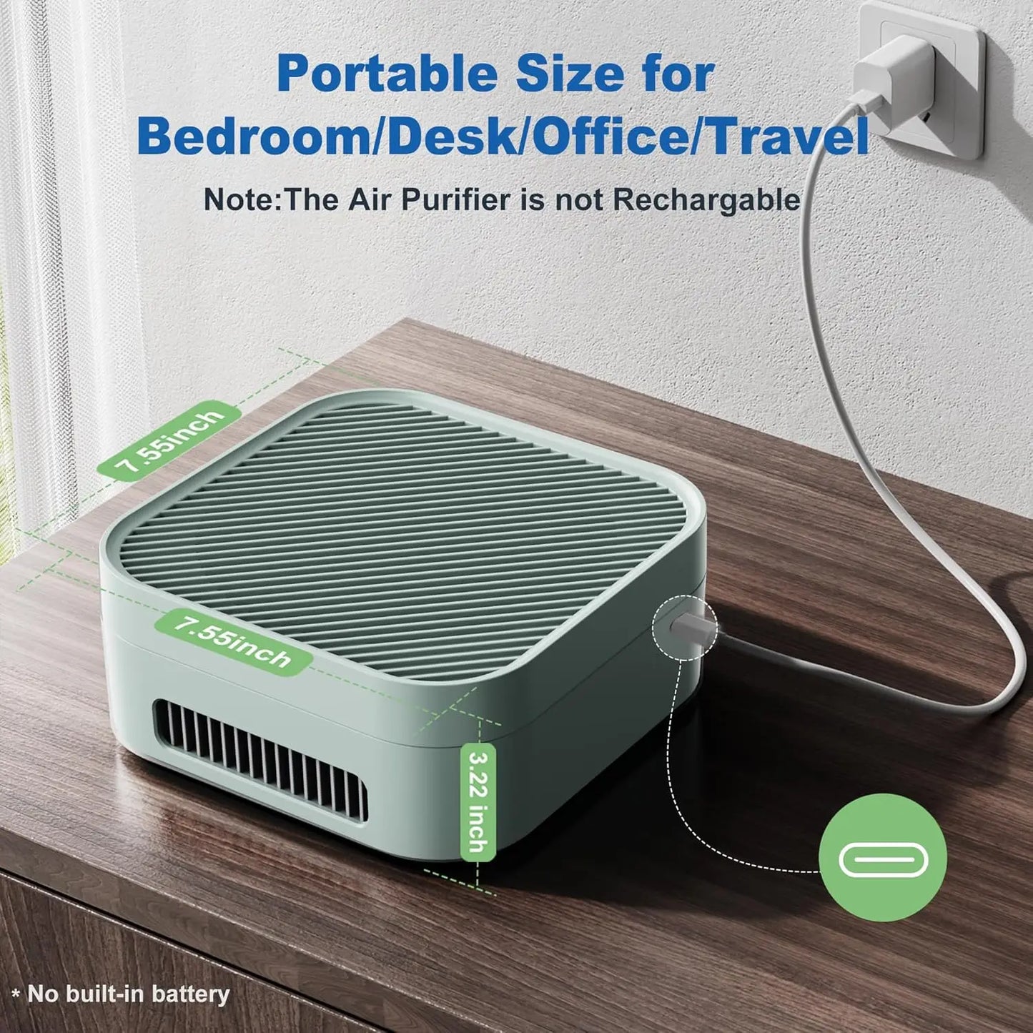 Air Purifiers for Home 600 Sq.Ft,    H13 True HEPA Air Purifier with USB Cable for Pets Dust Dander Pollen Odor Smoke, S