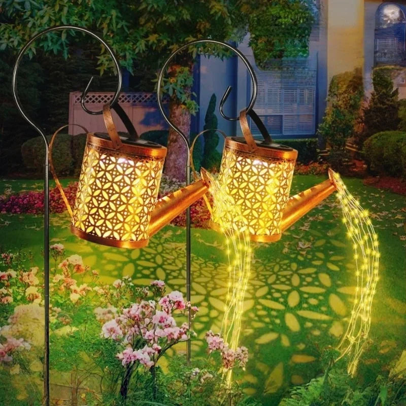 2PCS solar watering pot lights, outdoor garden lights, garden plant decorations, solar waterproof retro metal strip light brackets, suitable for terrace and walkway lighting decoration, and can also be used as garden gifts