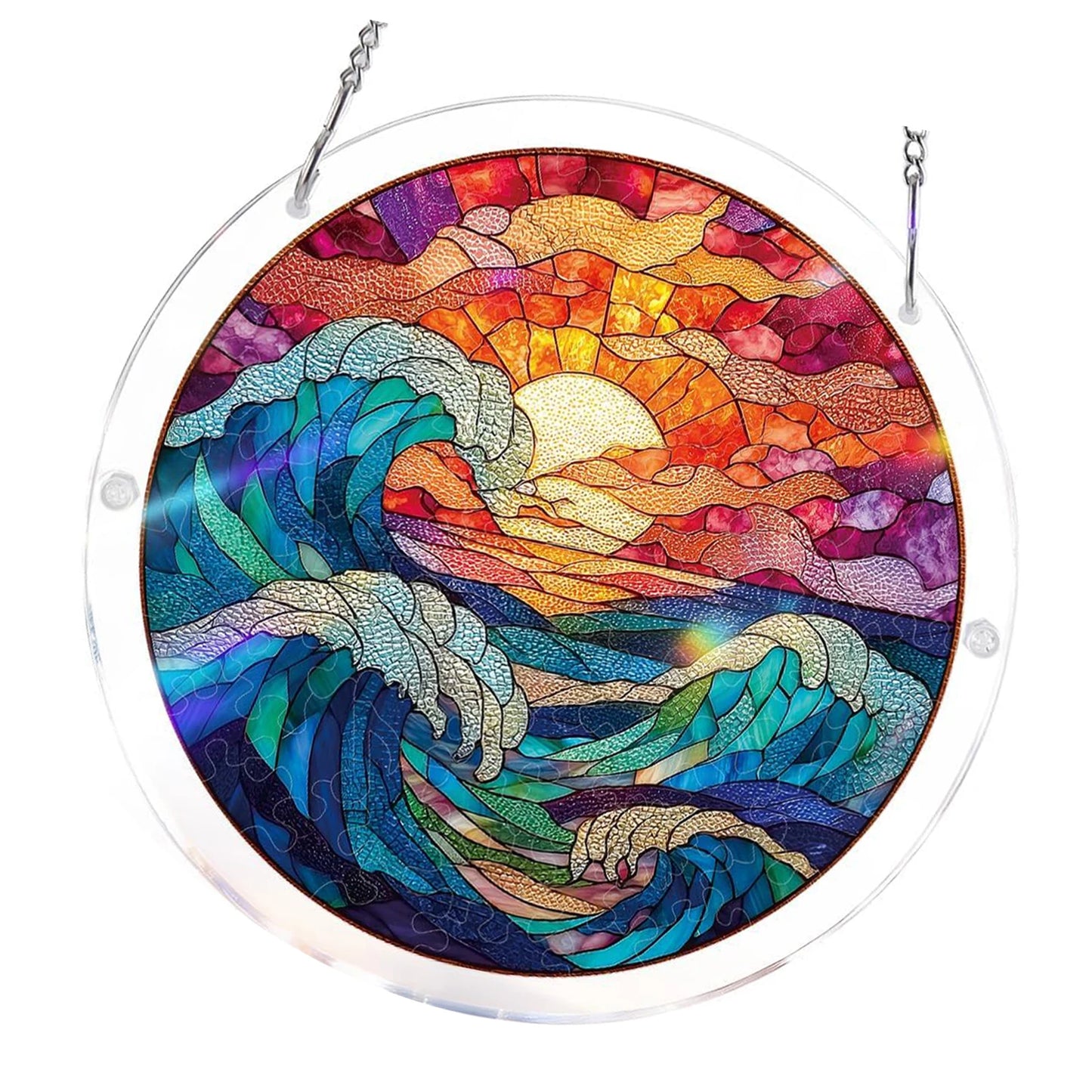 Acrylic Jigsaw Puzzle Suncatcher Window Hanging Crafts Window Suncatcher Acrylic Puzzle for Living Room Bedroom Summer Home Balcony Decor (S-18.5cm style 20)