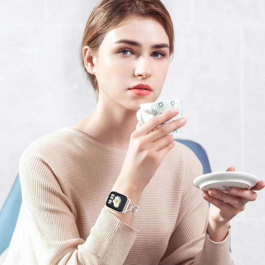 Compatible with Apple Watch Band 42mm 44mm 45mm 49mm for Women Girl, Thin Stainless Steel Wristband Strap Band for Apple Watch