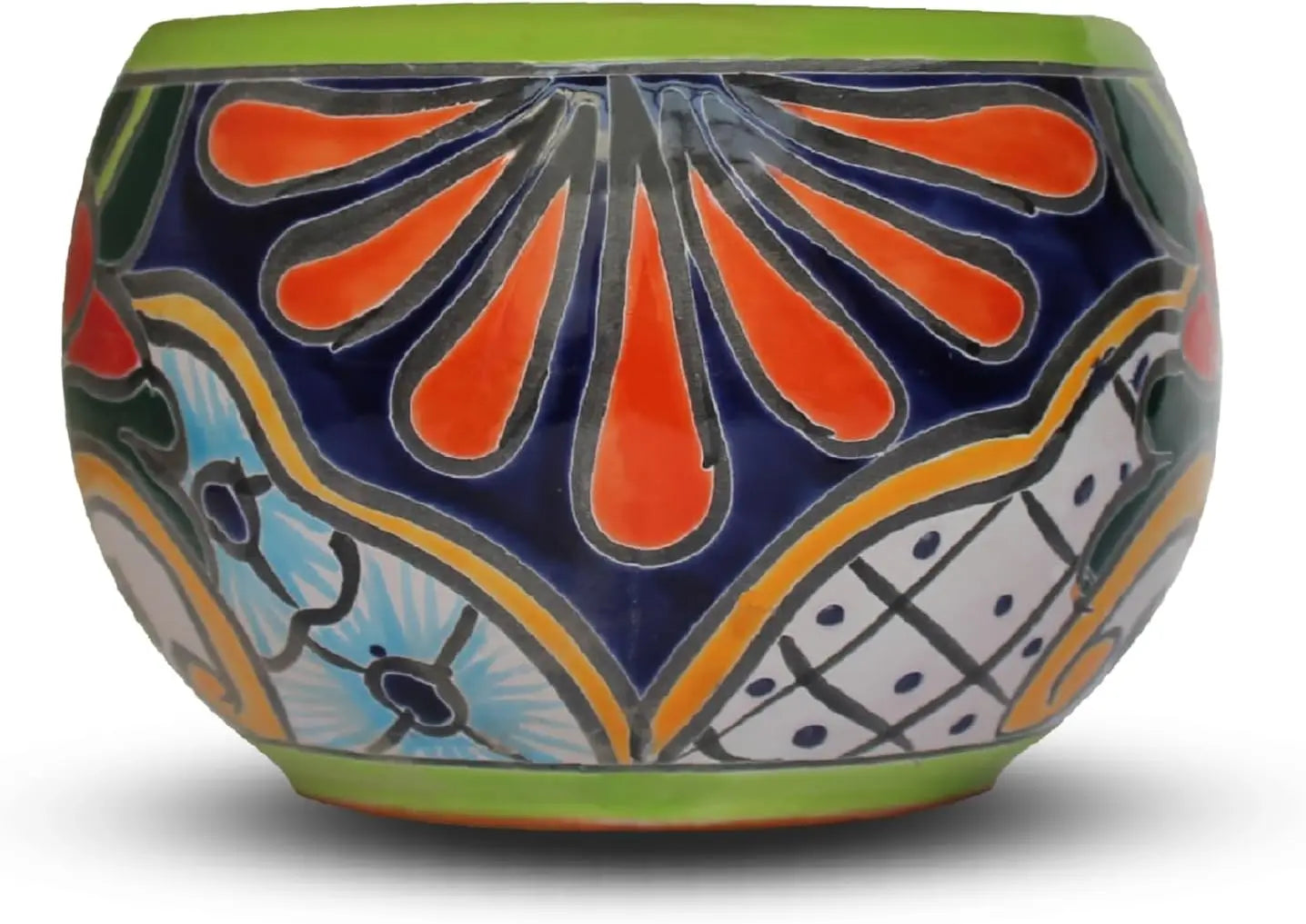 Indoor/Outdoor, Ceramic, Green, Talavera Mexican Pottery Flower Pot for Succulents