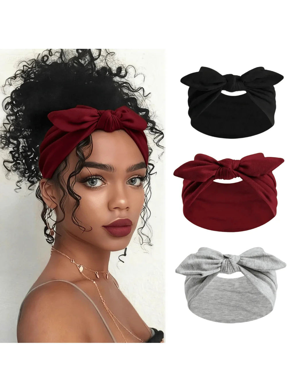 Womens Bow Knot Headbands Boho Style Wide Hair Wraps Solid Color Casual Fashion All Seasons