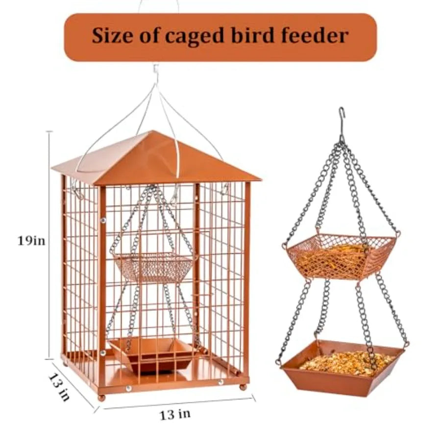 Mealworms Bird Feeders for birds - Metal - Huge Caged Squirrel-Proof Bird Feeders with 2 Cups, DIY Wild Bird Feeders Outdoor Ha