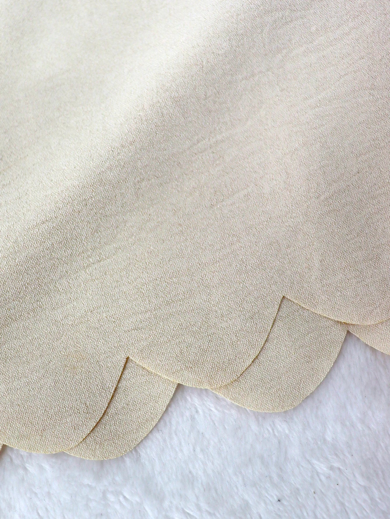 2-Piece Cream Textured Scalloped Edge Sleeveless Top High Waist Wide Leg Pants Chic Minimalist Women Daily Outfit